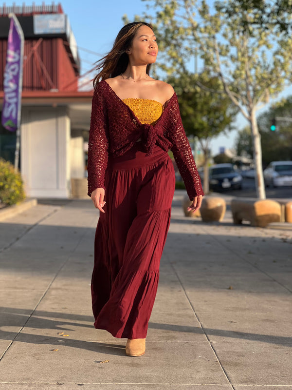 Popcorn Tie Front Sweater