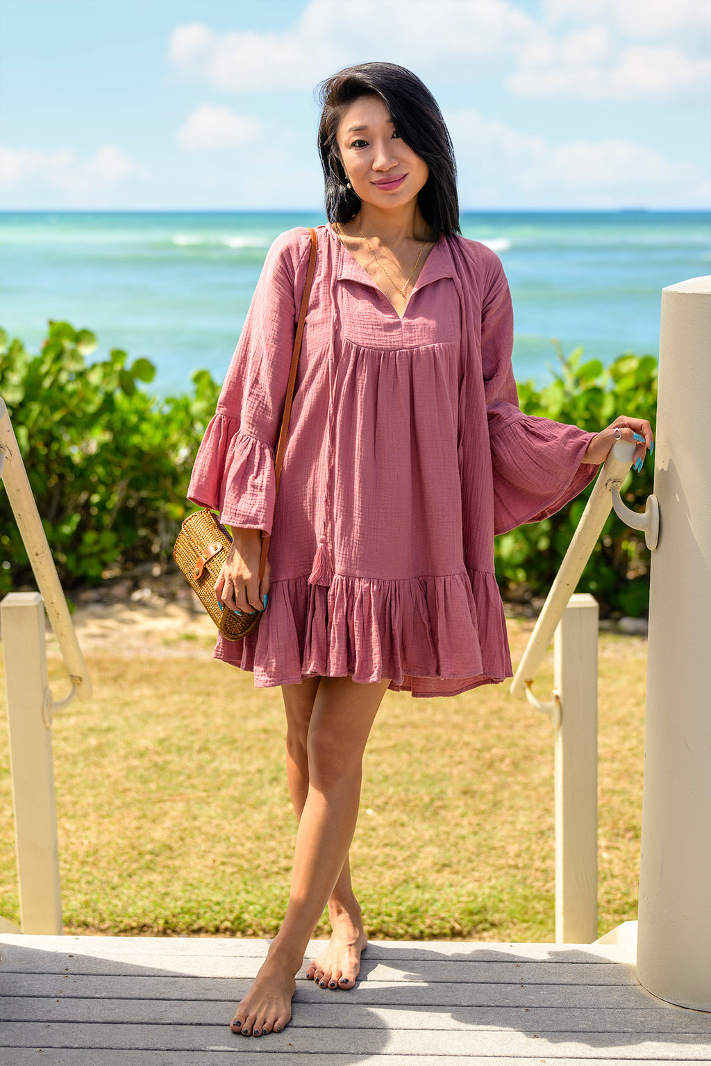 moana long sleeve dress Gauze Elegant Blush Pink Long webadminCodami The top and sleeves Size:US8 / EU38.5 / UK5.5