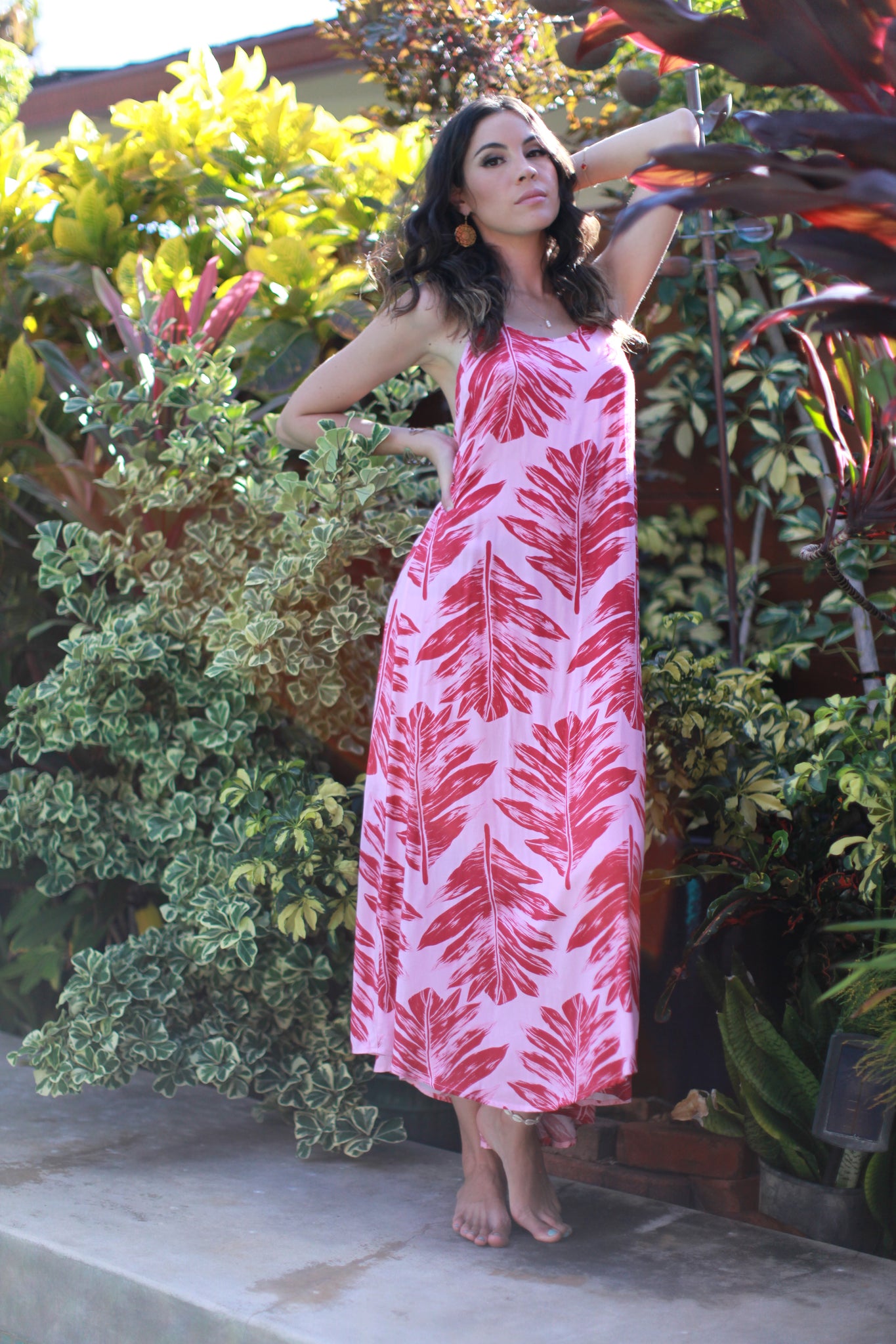 red palm leaf dress MINKPINK Ravelo Halter Mini Dress Red Palm Print L