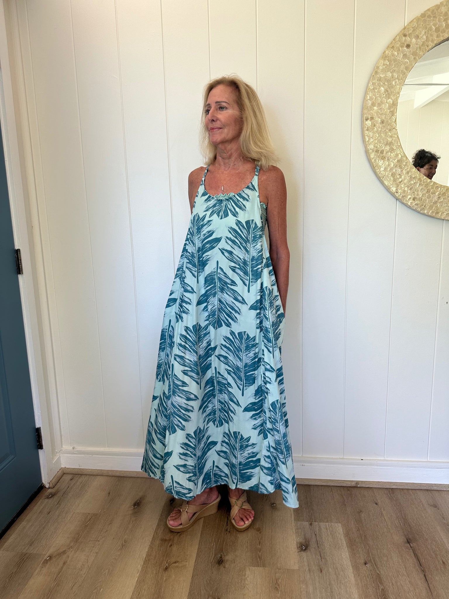 Palm Leaf Wailea Dress Small/Medium / Blue Palm Leaf Wailea Dress Small/Medium / Blue