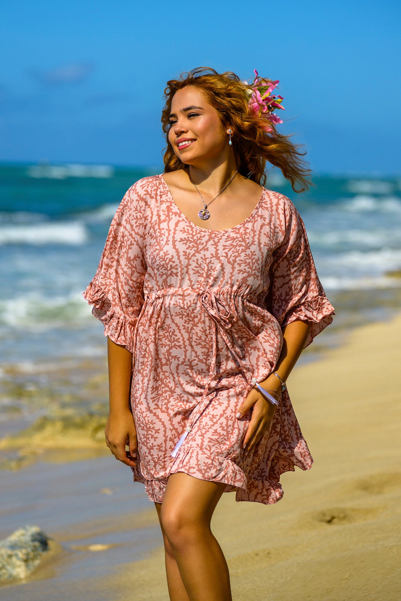 Sea Coral Ruffle Butterfly Dress